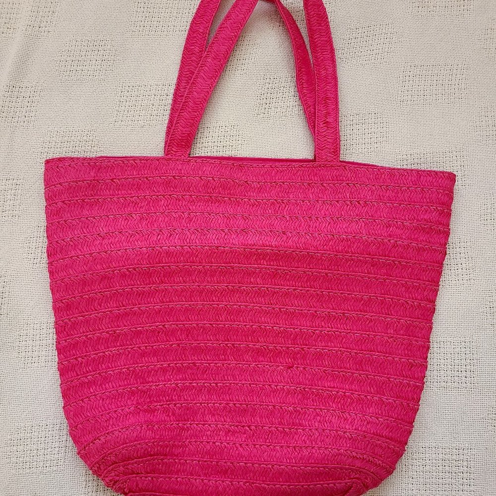 Bright Pink Straw Tote